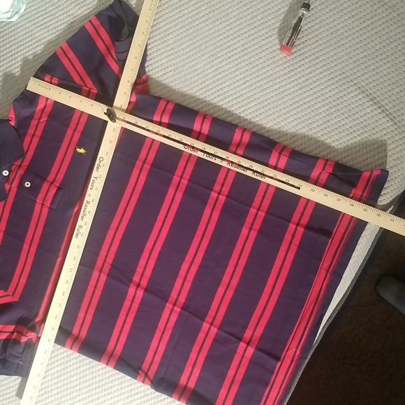 POLO Ralph Lauren red blue striped polo large shirt vintage - Picture 5 of 8